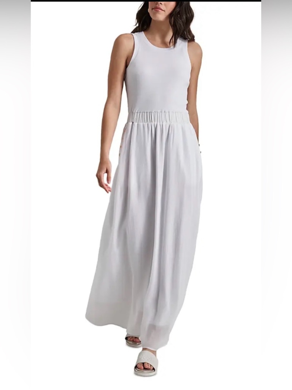 DKNY White Mixed Media Sleeveless Dress, Summer, Breezy, Flowy, Boho, S Small